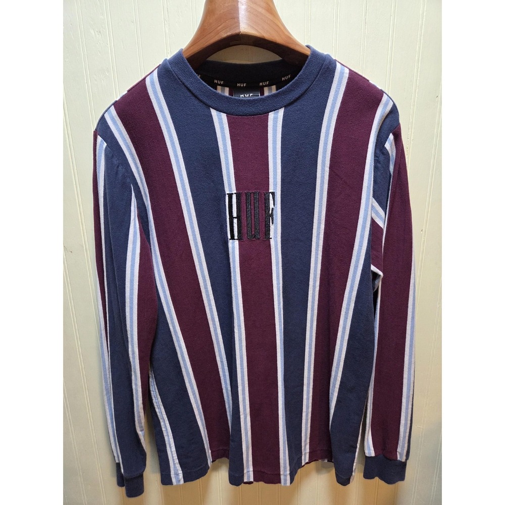 HUF Shirt Mens Small Multicolor Striped Long Sleeve Embroidered Logo Tee
